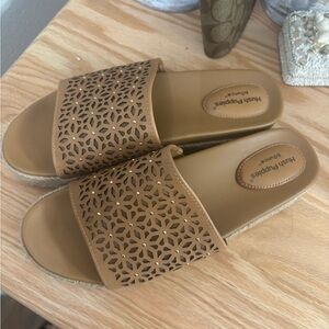 Hush Puppies Tan Laser-Cut Slide Sandals